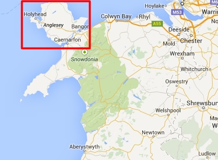 Anglesey na mapie Walii