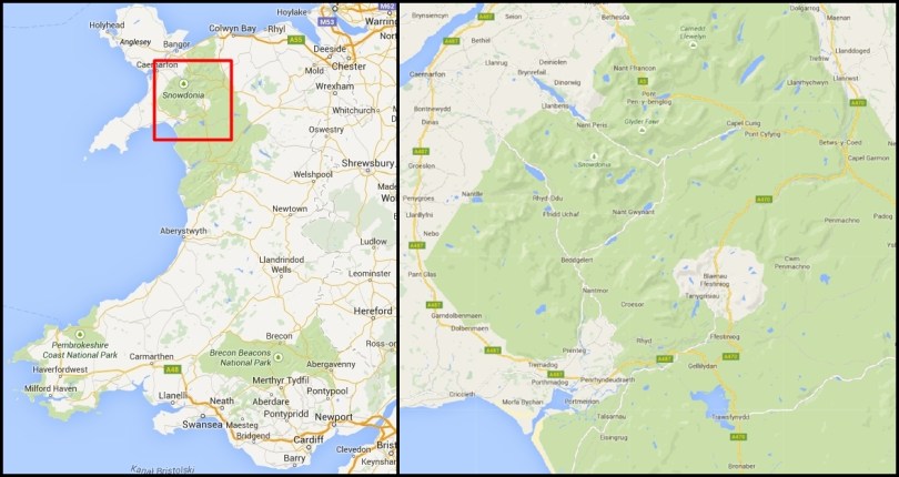 Snowdonia na mapie Walii