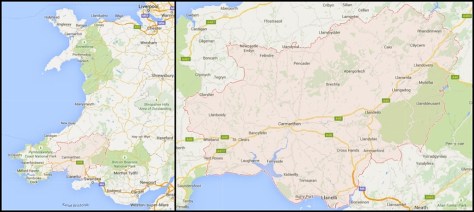 Carmarthen na mapie Walii